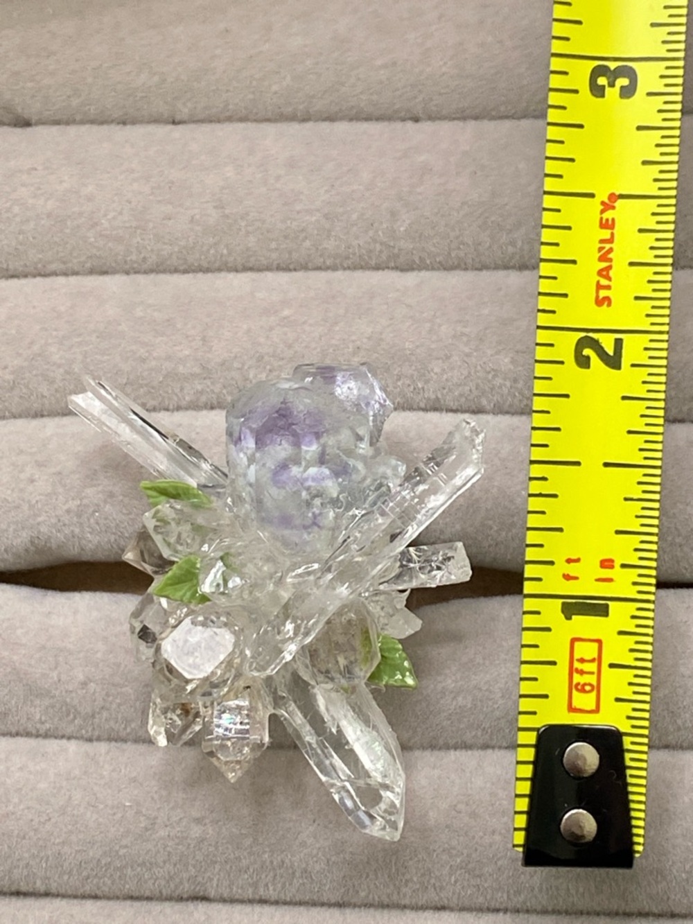 Fluorite & Herkimer Diamond Crystal Cluster Ring | Raw Quartz Statement Ring - Picture 7 of 8